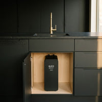 Osmoseur d'eau Black Beast 1000 PureOsmose installé sous l'évier d'une cuisine contemporaine