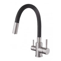 Robinet 3 voies Bilbao PureOsmose à tube flexible noir et corps en acier inoxydable