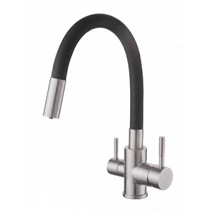 Robinet 3 voies Bilbao PureOsmose à tube flexible noir et corps en acier inoxydable