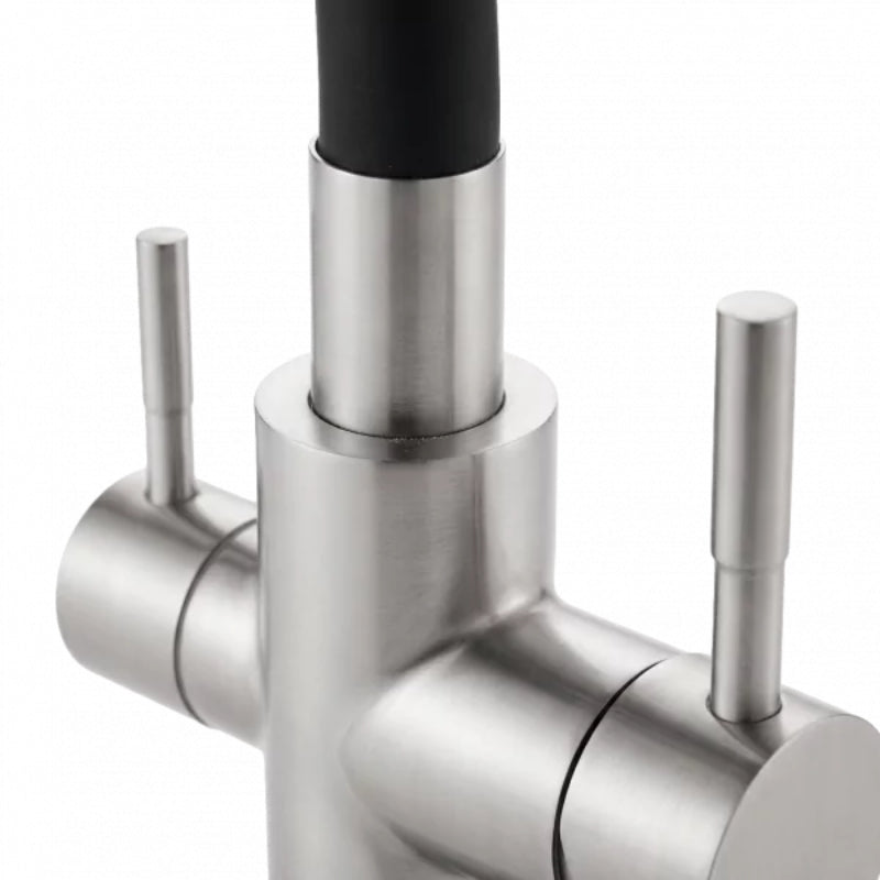 Corps en acier inoxydable et manettes du robinet 3 voies Bilbao PureOsmose