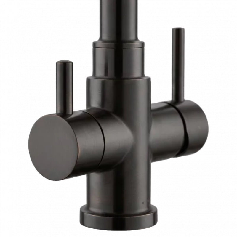 Détail des deux manettes du robinet 3 voies London PureOsmose noir mat